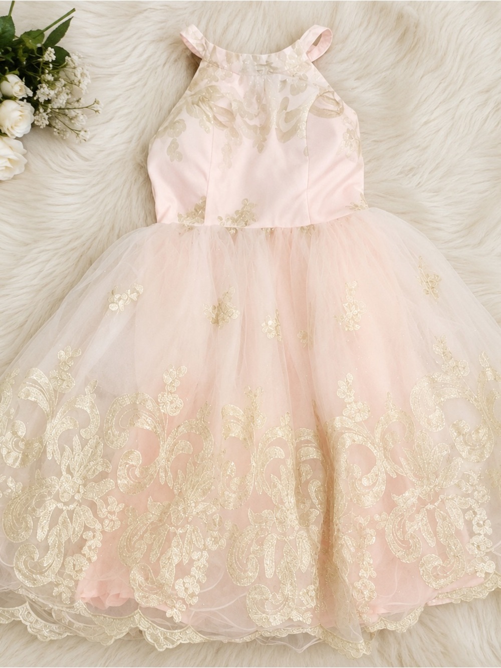 Chi Chi London Blush Pink Lace Fit-and-Flare Cocktail Dress